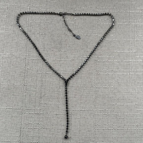 Women Necklace Black Crystals Accent Y Shape Dangle Fashion Jewelry - Picture 5 of 11